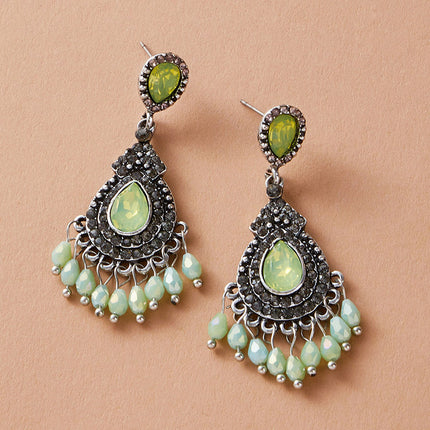 Großhandel Vintage Strass Perlen simulierte Smaragd Ohrringe