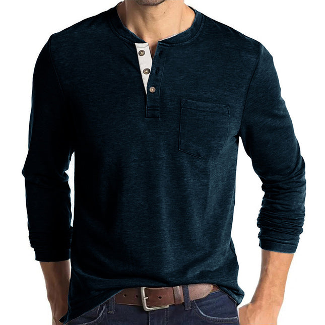Camiseta de manga larga informal de color liso para hombre de otoño/invierno