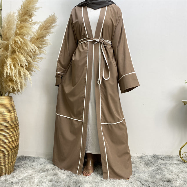 Middle Eastern Ladies Striped Cardigan Muslim Robe Long Dress