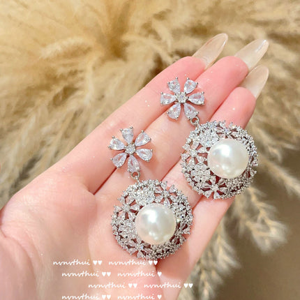 Lace Honeycomb Flower Ring Pearl Flower Earrings Necklace