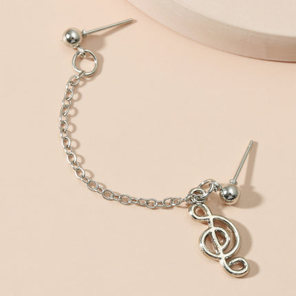 Long Chain Musical Note Ear Clip Metal Symbol Single Stud Earrings