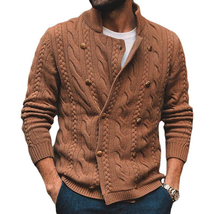 Wholesale Men's Fall Winter Stand Collar Button Cardigan Sweater Jacket