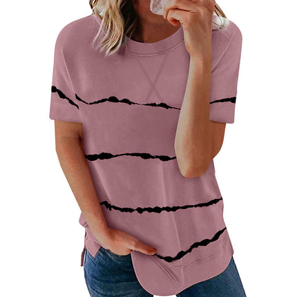 Women's Stripe Print Round Neck Loose Short Sleeve T-Shirt