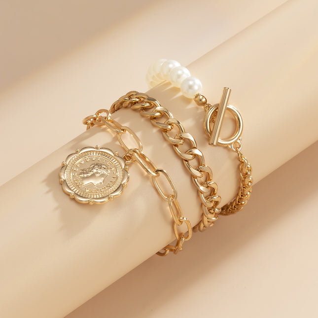 Mode Nachahmung Perlenkette Blume Platte Porträt Tag Armband