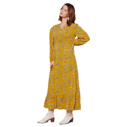 Wholesale Women's V-Neck Regular Sleeve Long Sleeve Printed Maxi Dress