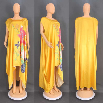 Wholesale Women's Satin Printed Loose Plus Size Burqa Maxi Dress