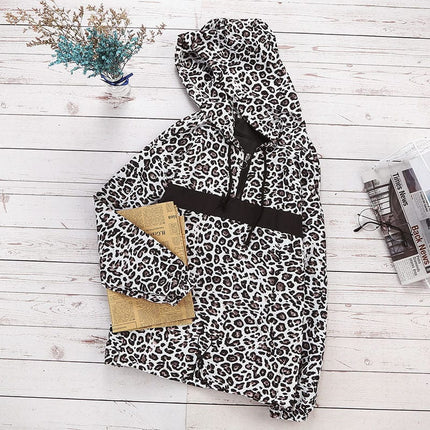 Women's Leopard Print Stitching Hooded Casual Top