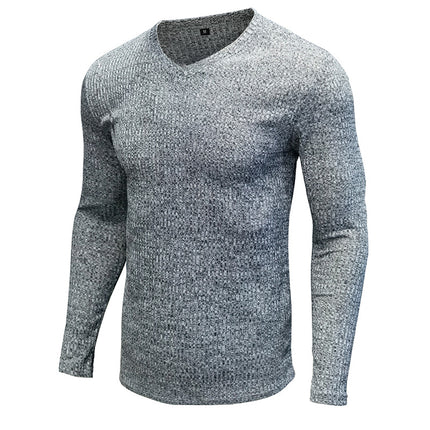 Wholesale Men's Fall Winter Solid Color V Neck Long Sleeve Sweater T-shirts