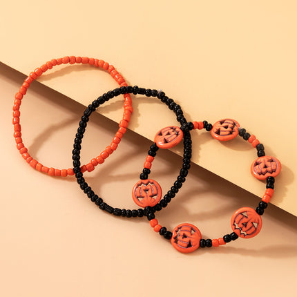 Halloween Skull Colorful Bead Elastic Cord Bracelet Earrings