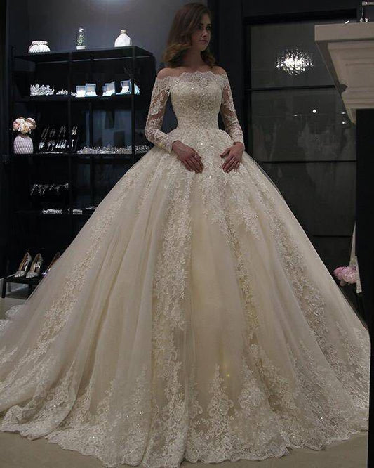 Wholesale Off Shoulder Bridal Lace Princess Wedding Dresses