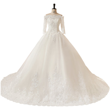 Braut langärmliges weißes Prinzessin Slim Tail Hochzeitskleid