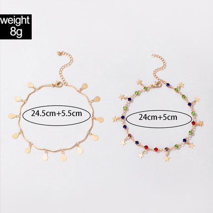 Wholesale Colorful Rhinestone Alloy Star Disc Double Layer Anklet