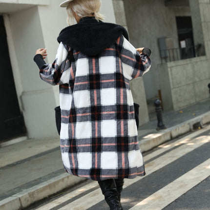 Wholesale Ladies Long Sleeve Striped Hooded Check Fleece Jacket