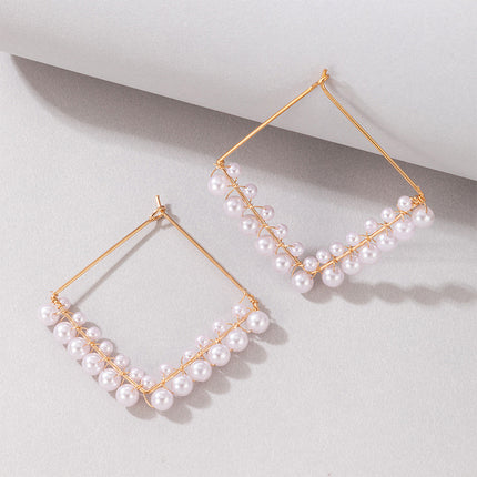 Pearl Beaded Square Earrings Geometric Cutout Earrings