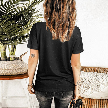 Camiseta holgada de manga corta con cuello redondo y teñido anudado para mujer