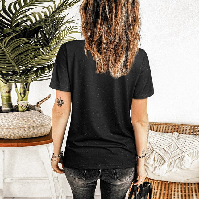 Camiseta holgada de manga corta con cuello redondo y teñido anudado para mujer