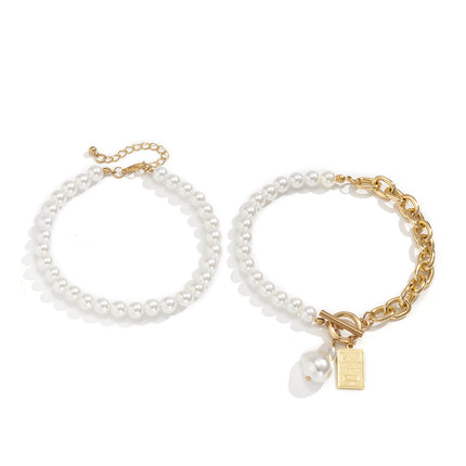 Simple Baroque Pearl Metal Tag ot Buckle Chain Anklet