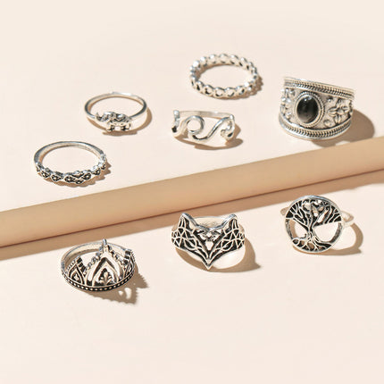 Wholesale Vintage Imitation Gemstone Inlaid Ring Set Of Eight