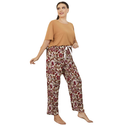 Wholesale Women's Plus Size Homewear Spring Summer Short Sleeve Floral Trousers Pajamas Set