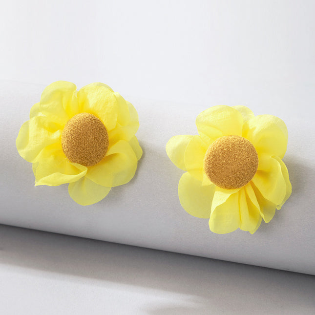 Pendientes florales amarillos de la colmena de la tela del girasol de la moda al por mayor