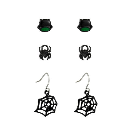 Spider Web Skull Halloween Gothic Retro Exaggerated Bat Earrings