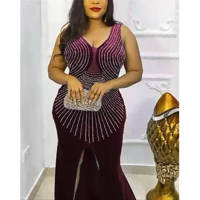 Wholesale African Women's Plus Size Ladies Fitted Slit Dress