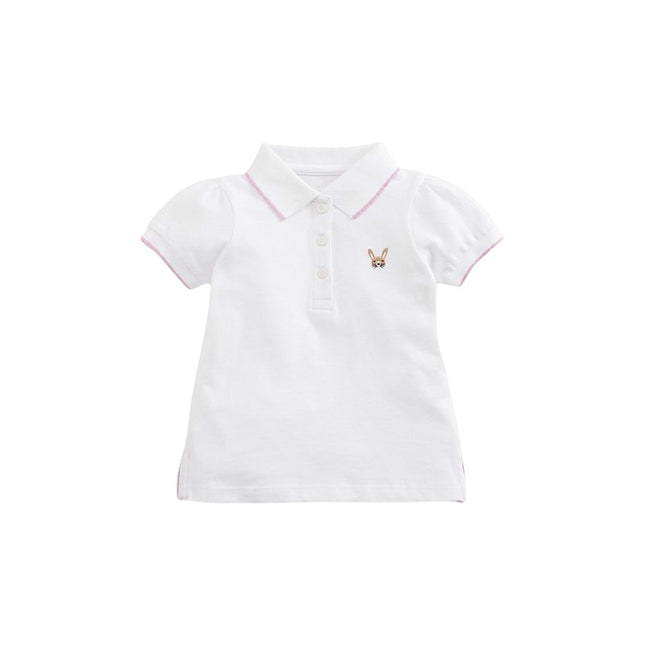 Camiseta de manga corta para niñas con bordado de algodón de punto