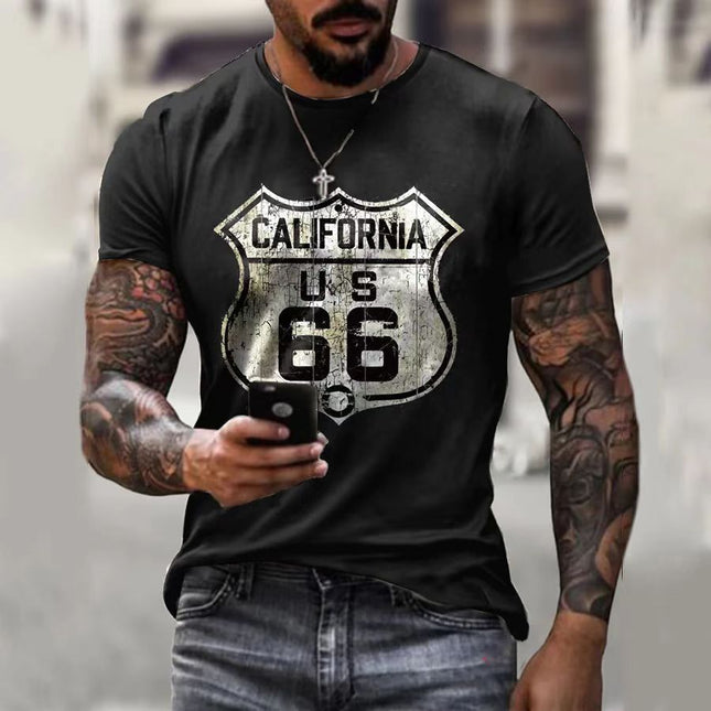 Camiseta de manga corta para hombre con estampado de ruta 66 de moda de verano