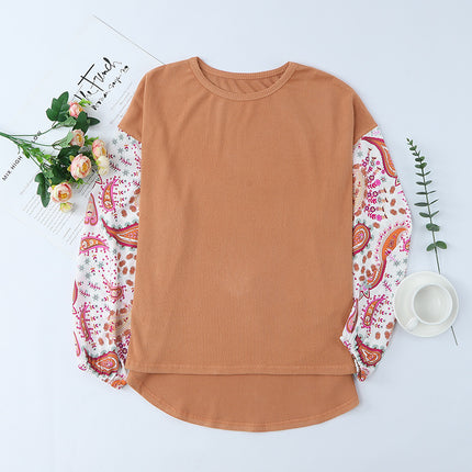 Wholesale Women's Long Sleeve Printed Round Neck Pullover Casual Top