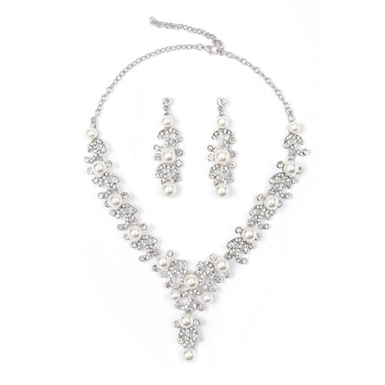 Conjunto de collar de perlas al por mayor, joyería nupcial de aleación de dos piezas para mujer