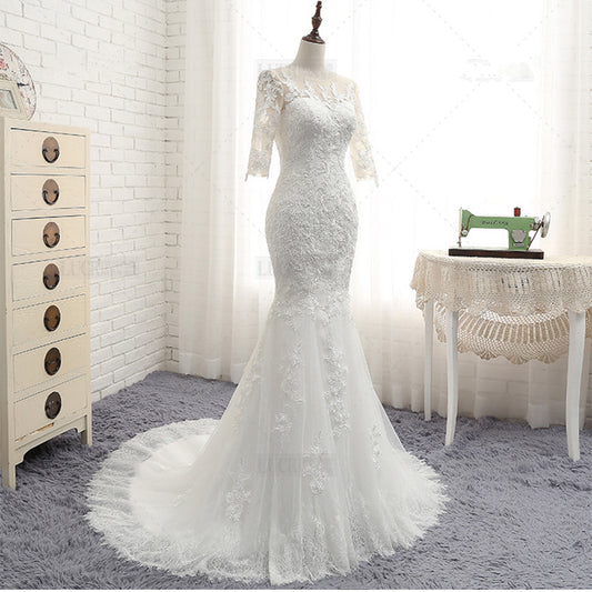Wholesale Off Shoulder Mermaid Tail Lace Long Sleeve Wedding Dress
