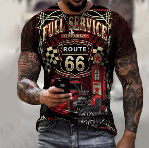 Camiseta de manga corta con estampado 3D vintage suelto informal para hombre