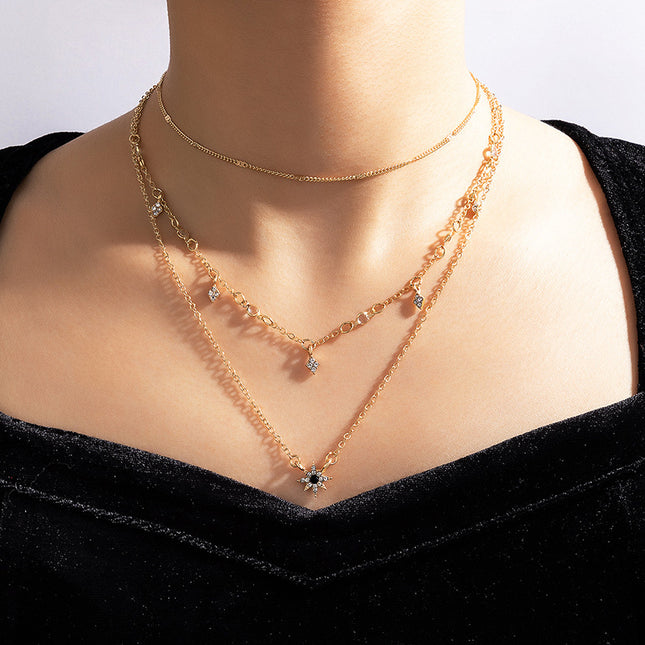 Wholesale Fashion Ladies Rhinestone Star Three Layer Necklace