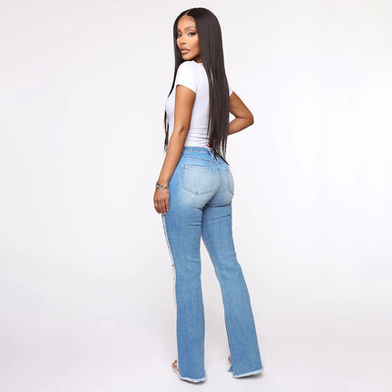 Großhandel Damen High Stretch Tattered Flared Jeans
