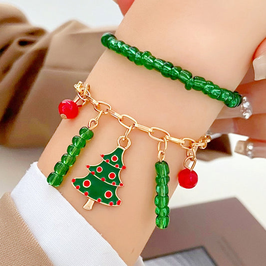 Christmas Beaded Creative Handmade Colorful Rice Beads Christmas Tree Bracelet
