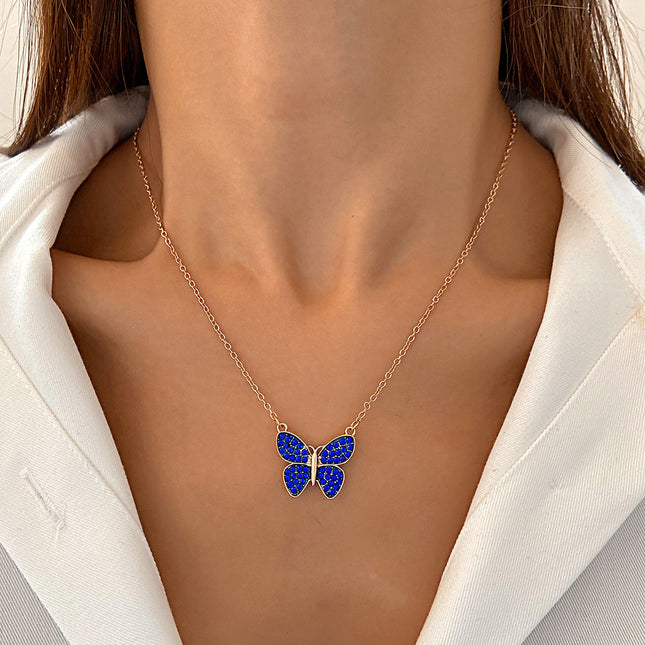 Strass-Schmetterlings-Halsketten-Mode-blaue hängende Schlüsselbein-Kette