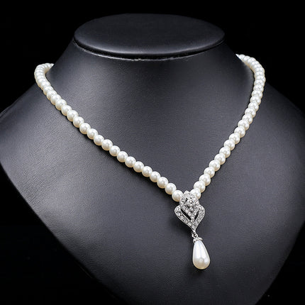Conjunto de collar de perlas al por mayor, cadena de suéter para mujer, cadena de clavícula, aleación