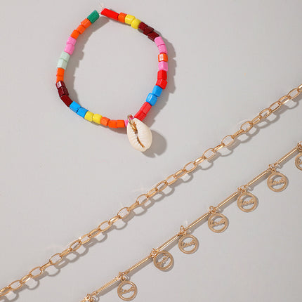 Shell LOVE Disc Rice Bead Alphabet Multilayer Anklet