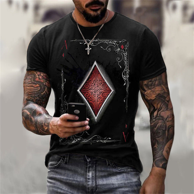 Wholesale Men's Summer 3D Digital Printing Poker Short Sleeve T-Shirt