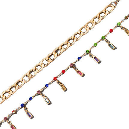 Wholesale Multicolored Rhinestone Tassel Double Layer Anklet