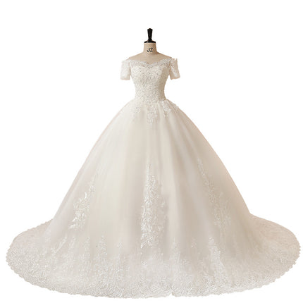Wholesale Off Shoulder Thin Plus Size Slim Bridal Trailing Wedding Dress