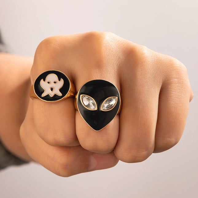 Personality Black Grimace Oil Drip Ring Two-piece Fashion Ring