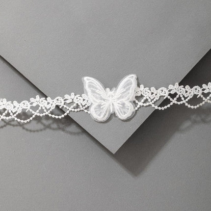 White Butterfly Lace Fabric Necklace