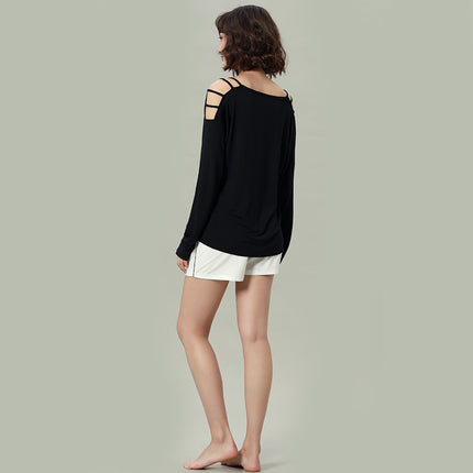 Ladies Letter Long Sleeve Shorts Homewear Two-piece Set