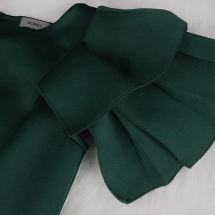 Women's Ruffle High Waist Large Size Slim Slit Green Evening Dress