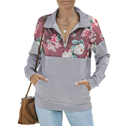 Zip Half Cardigan Long Sleeve Pocket Ladies Hoodie Top