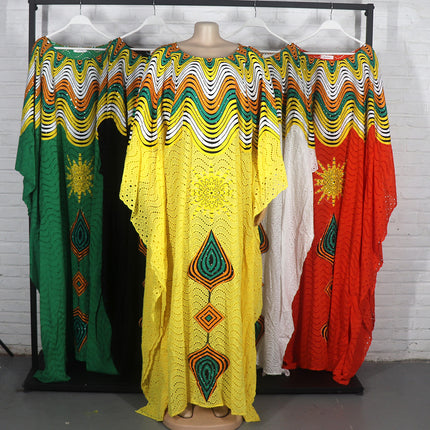 Wholesale African Ladies Mosaic Printing Robe With Inner Dress