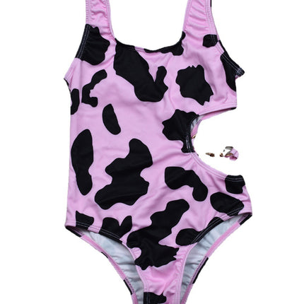 Traje de baño de una pieza para niños Bikini lindo con patrón de vaca rosa