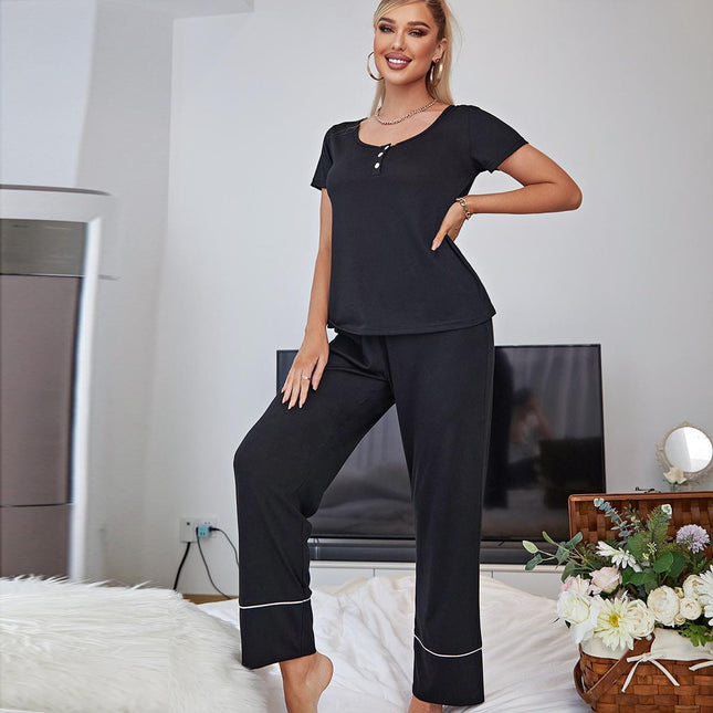 Homewear Set Solid Color Short Sleeve Trousers Pajamas