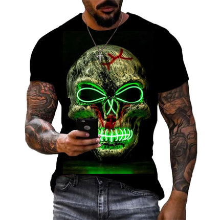 Camiseta Hombre Calavera Impresión Digital 3D Cuello Redondo Manga Corta
